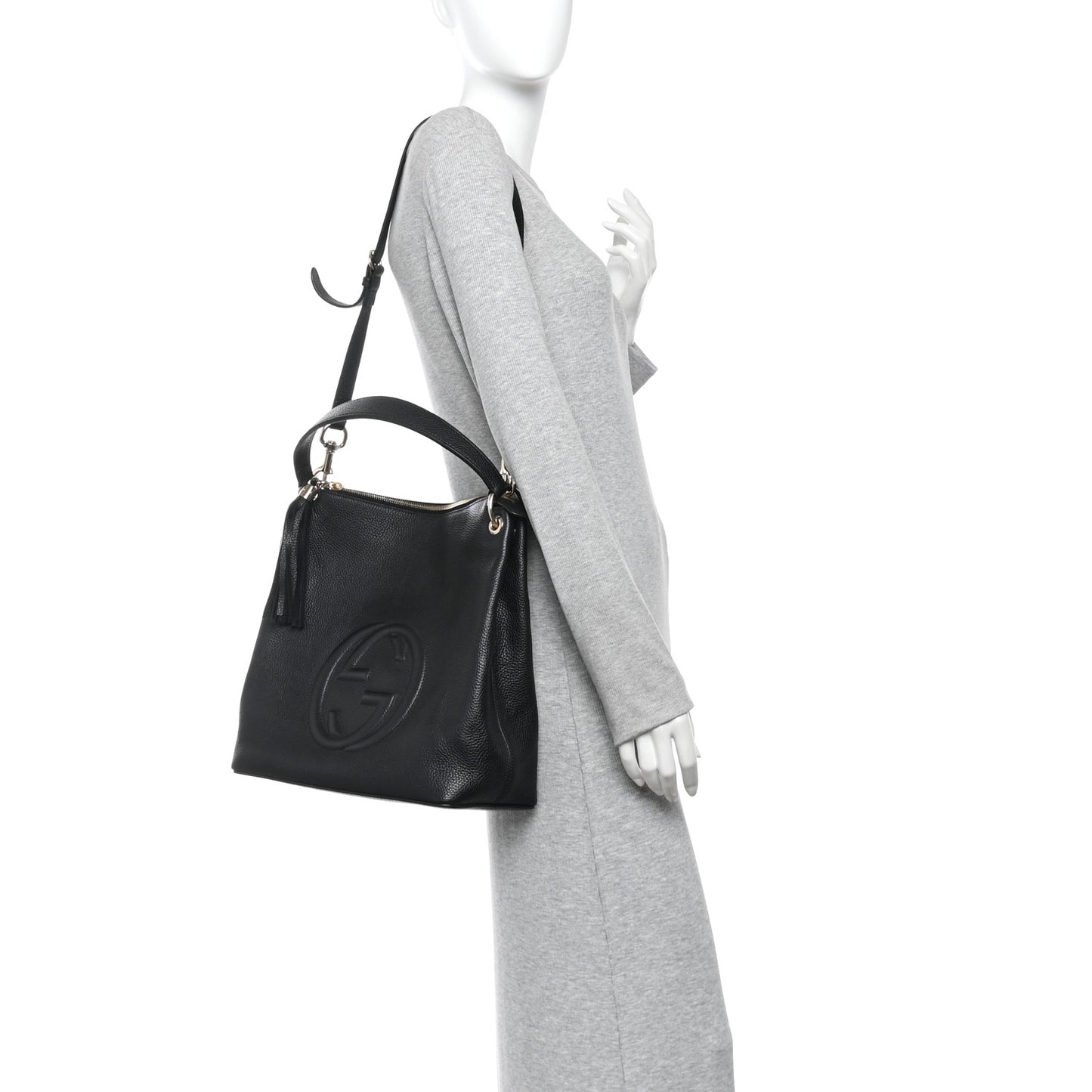 Pebbled Calfskin Large Soho Hobo Black