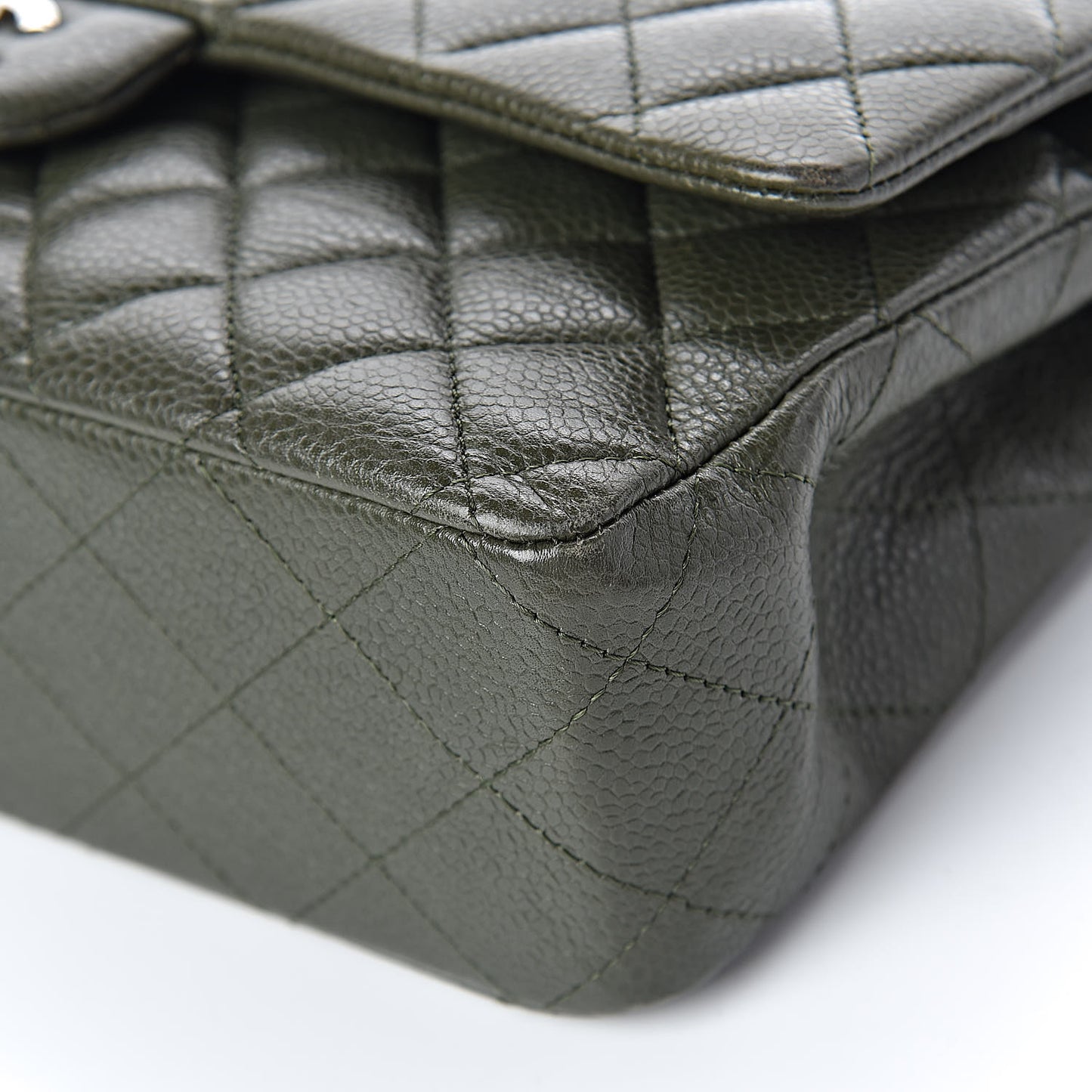 Caviar Quilted Medium Double Flap Dark Green