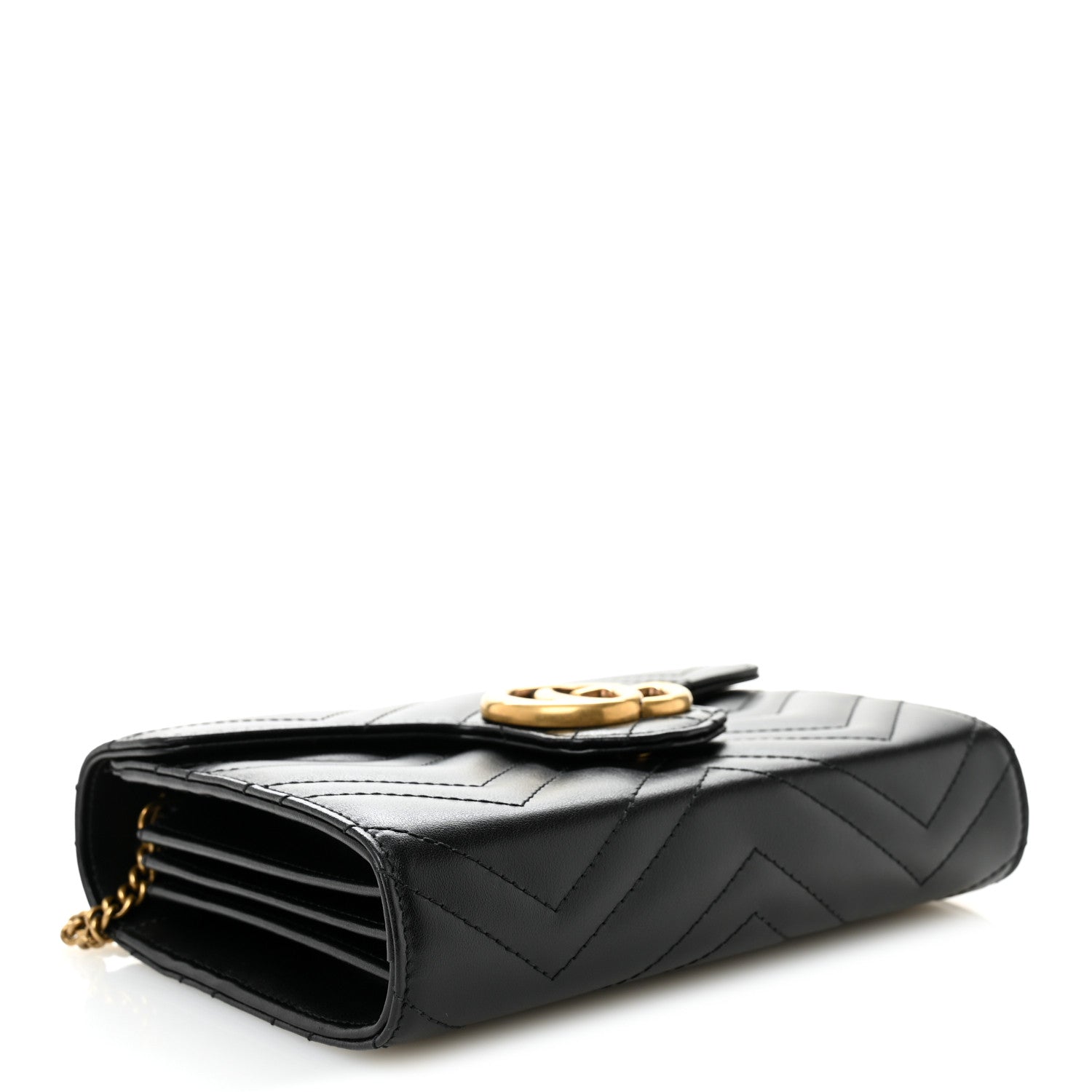 Gucci Calfskin Matelasse GG Marmont Chain Wallet Black 4 of 10