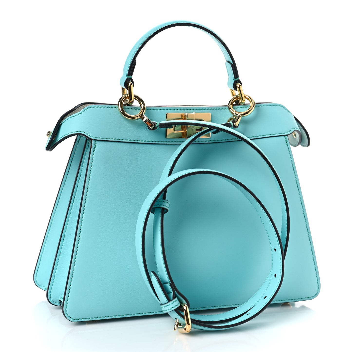 Vitello Seta Shiny Nappa Small Peekaboo I SEE U Satchel Real Tiffany White