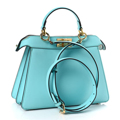 Fendi Vitello Seta Shiny Nappa Small Peekaboo I SEE U Satchel Real Tiffany White 3 of 9