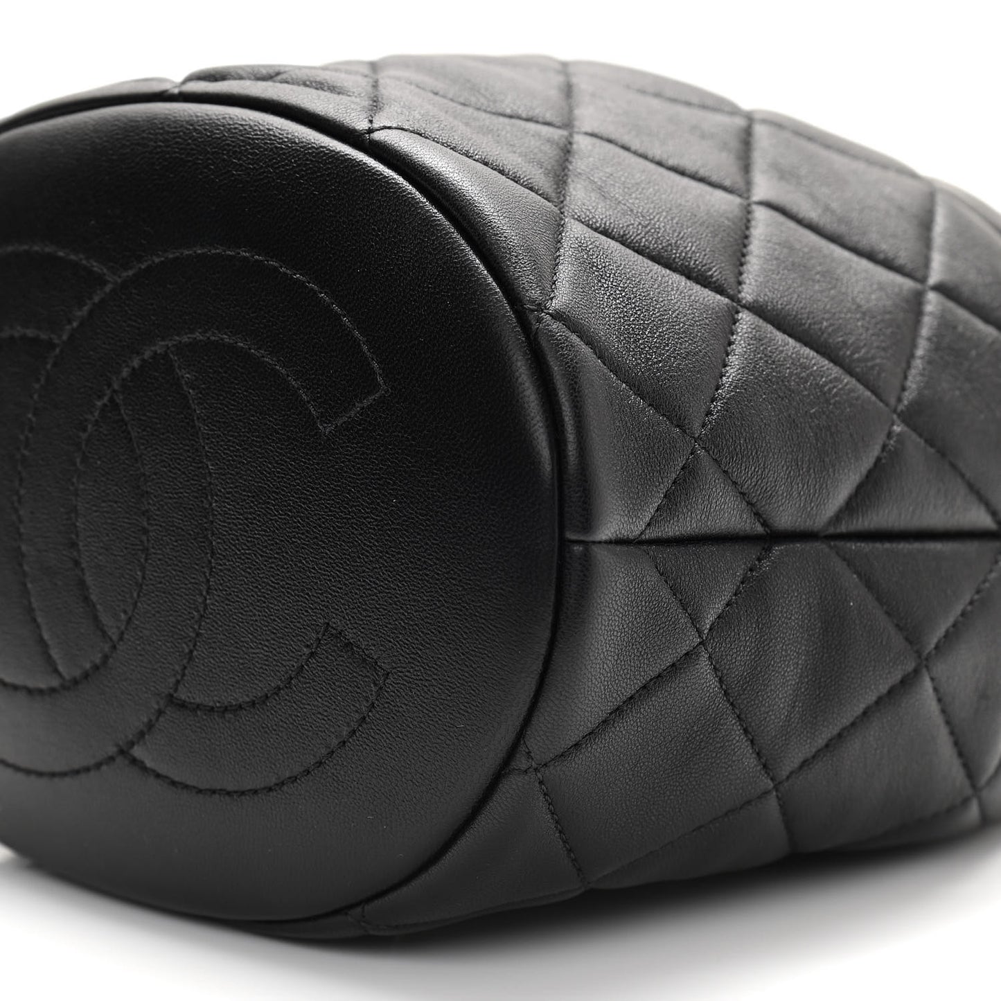Lambskin Quilted Pearl Crown Drawstring Bag Black