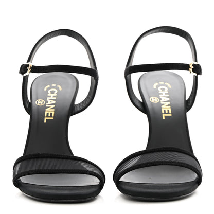 Chanel Lambskin Grosgrain Open Toe Pearl Sandal Heels 39.5 Black 2 of 12