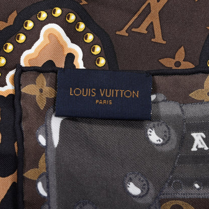 Louis Vuitton Silk Monogram LV World Square Scarf Brown 3 of 5