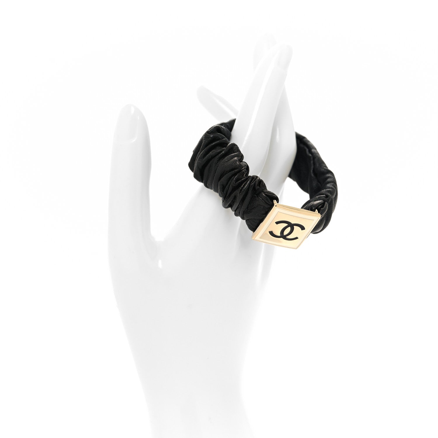 Chanel Lambskin CC Hair Scrunchie Black Gold 2 of 4
