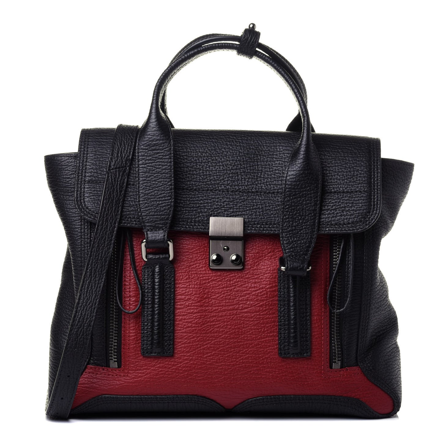 Textured Calfskin Medium Pashli Satchel Crimson Black