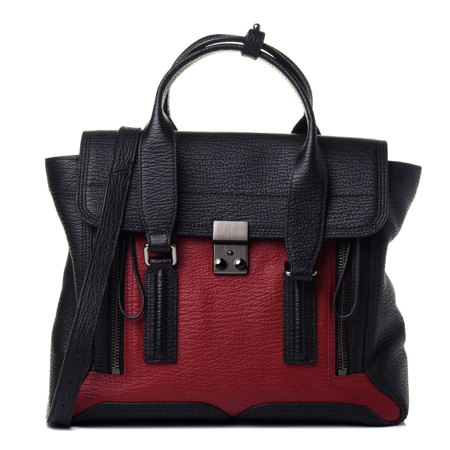 3.1 Phillip Lim Textured Calfskin Medium Pashli Satchel Crimson Black 1 of 4