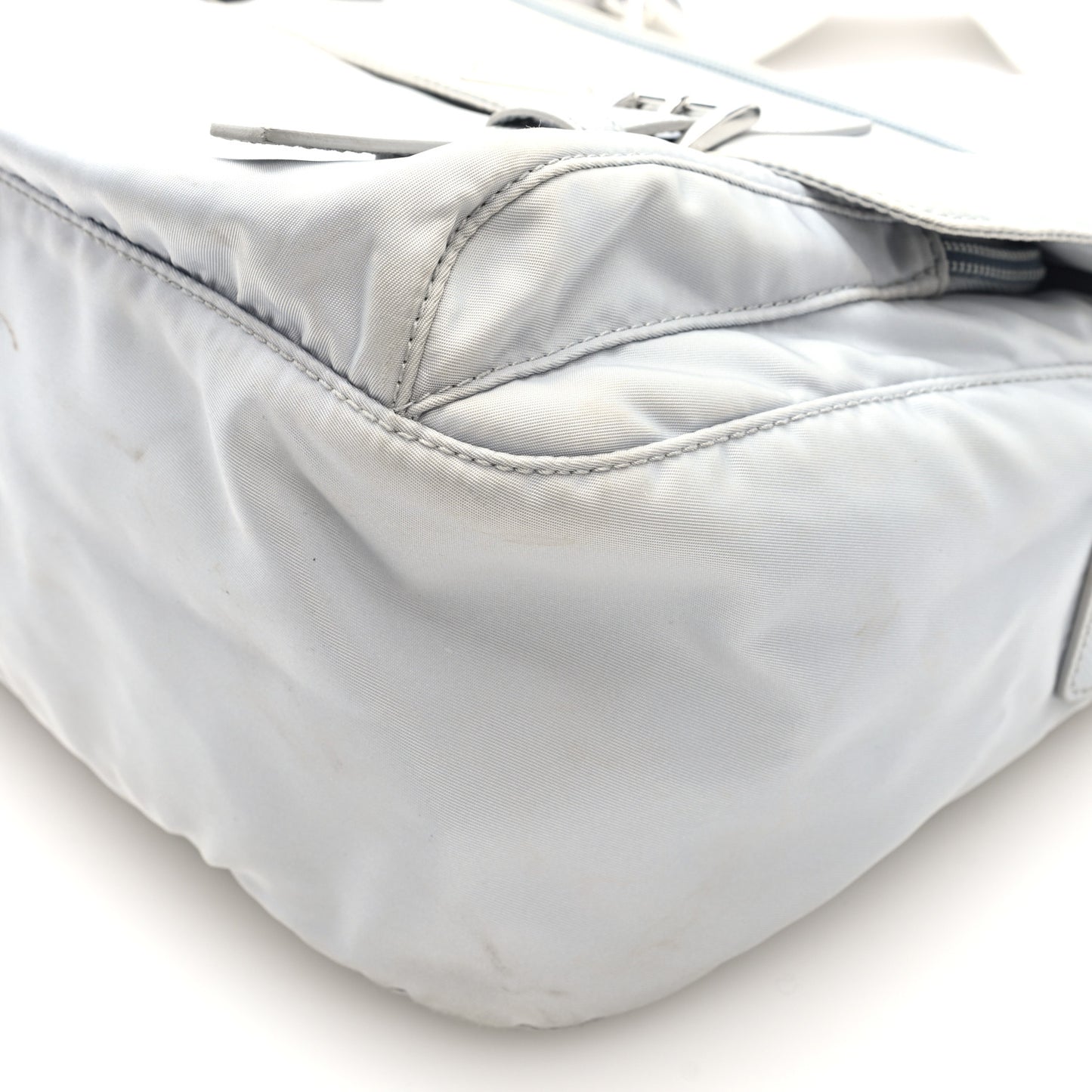 Re-Nylon Vela Saffiano Pocket Double Buckle Messenger Shoulder Bag Fiordaliso