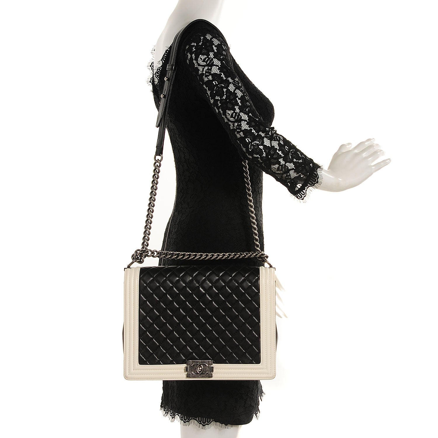 Chanel Lambskin Quilted Large Boy Flap Black White 2 of 8