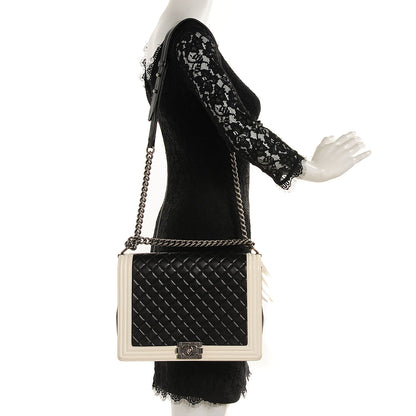 Chanel Lambskin Quilted Large Boy Flap Black White 2 of 8