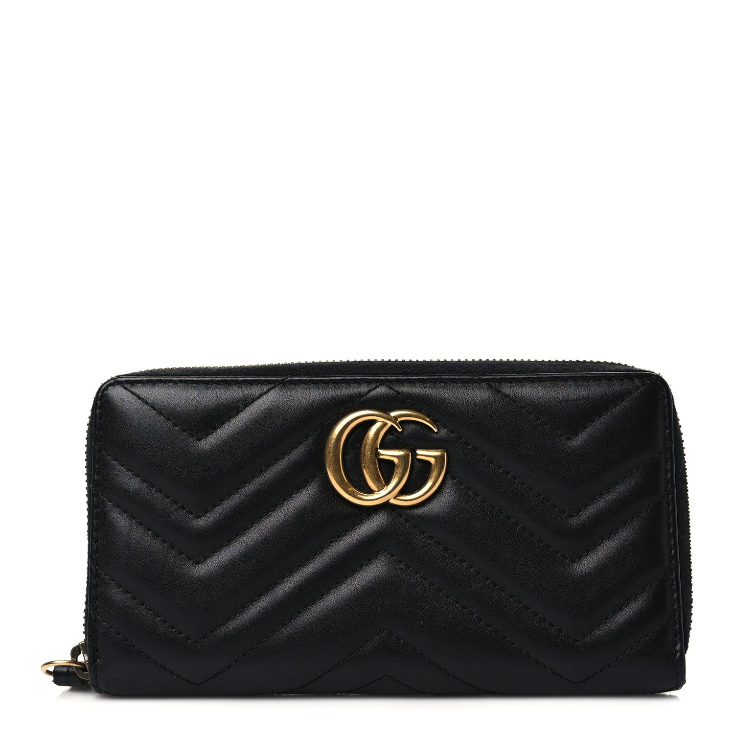 Gucci Calfskin Matelasse GG Marmont Zip Around Wallet Black 1 of 6
