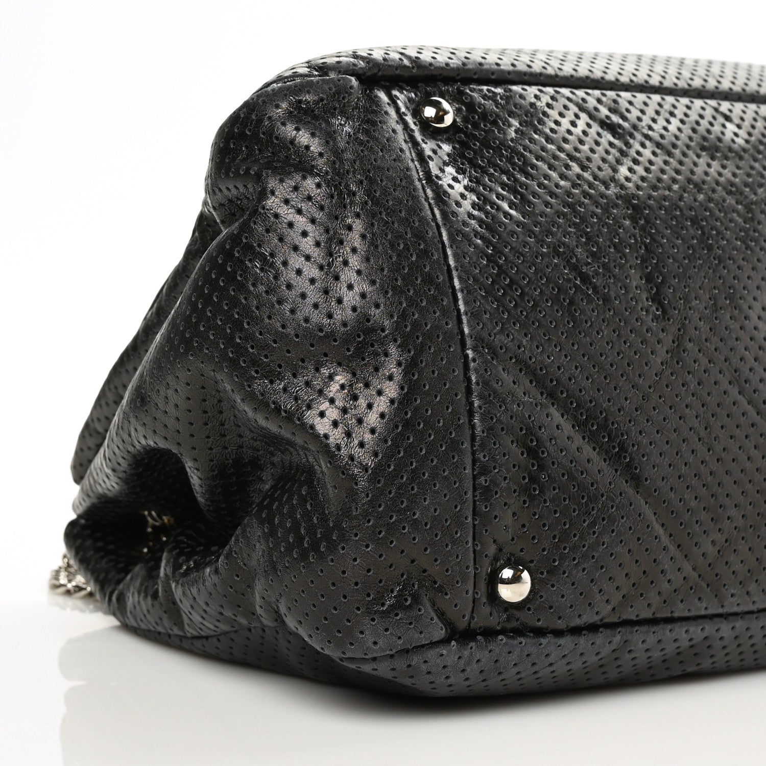 Chanel Metallic Calfskin Perforated Large Drill Accordion Flap Black 10 of 11