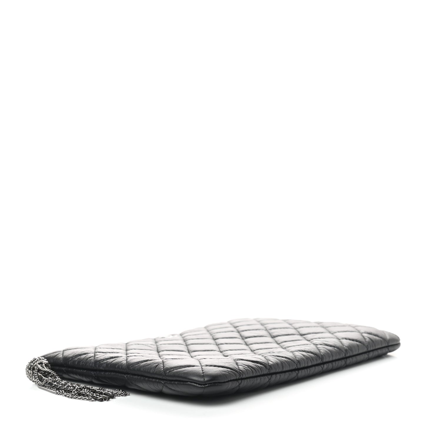 Aged Calfskin Quilted Medium Tassel Cosmetic Case Black