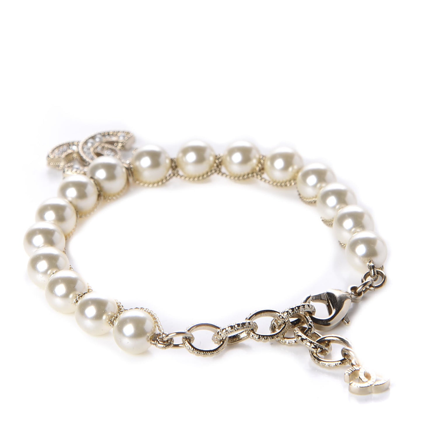 Pearl Crystal CC Bracelet Gold