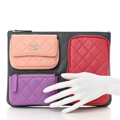 Chanel Lambskin Quilted Zipped Multi Pouch 2 of 11