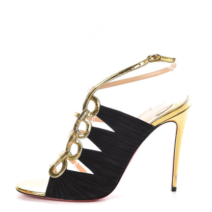 Christian Louboutin Specchio Veau Velours Tina Cage 100 Ankle Strap Sandals 38.5 Gold Black 1 of 10