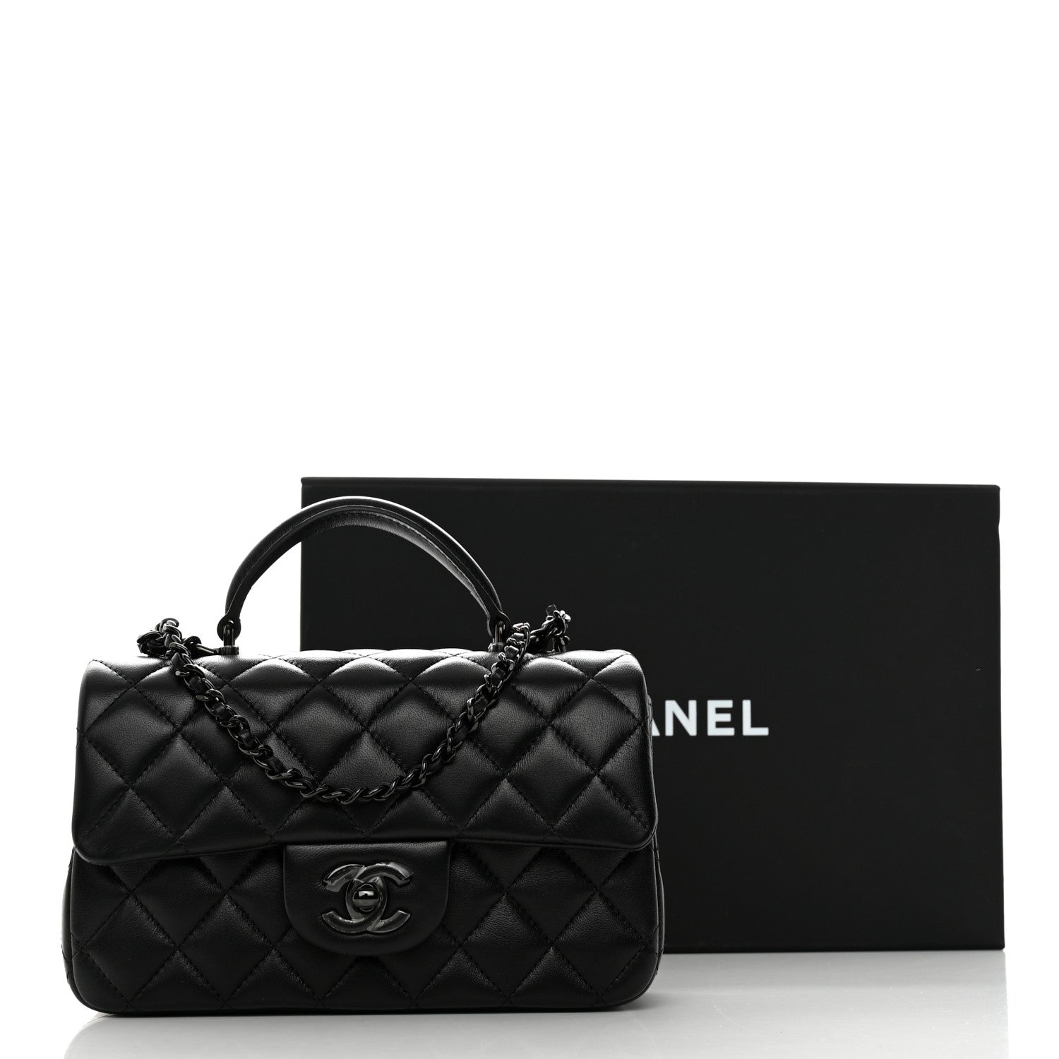 Chanel Lambskin Quilted Mini Top Handle Rectangular Flap So Black 11 of 11