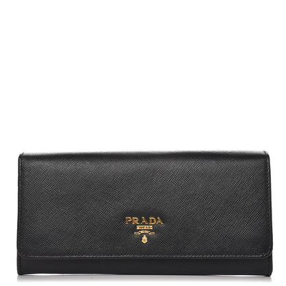 Prada Saffiano Metal Continental Flap Wallet Nero Black 1 of 8