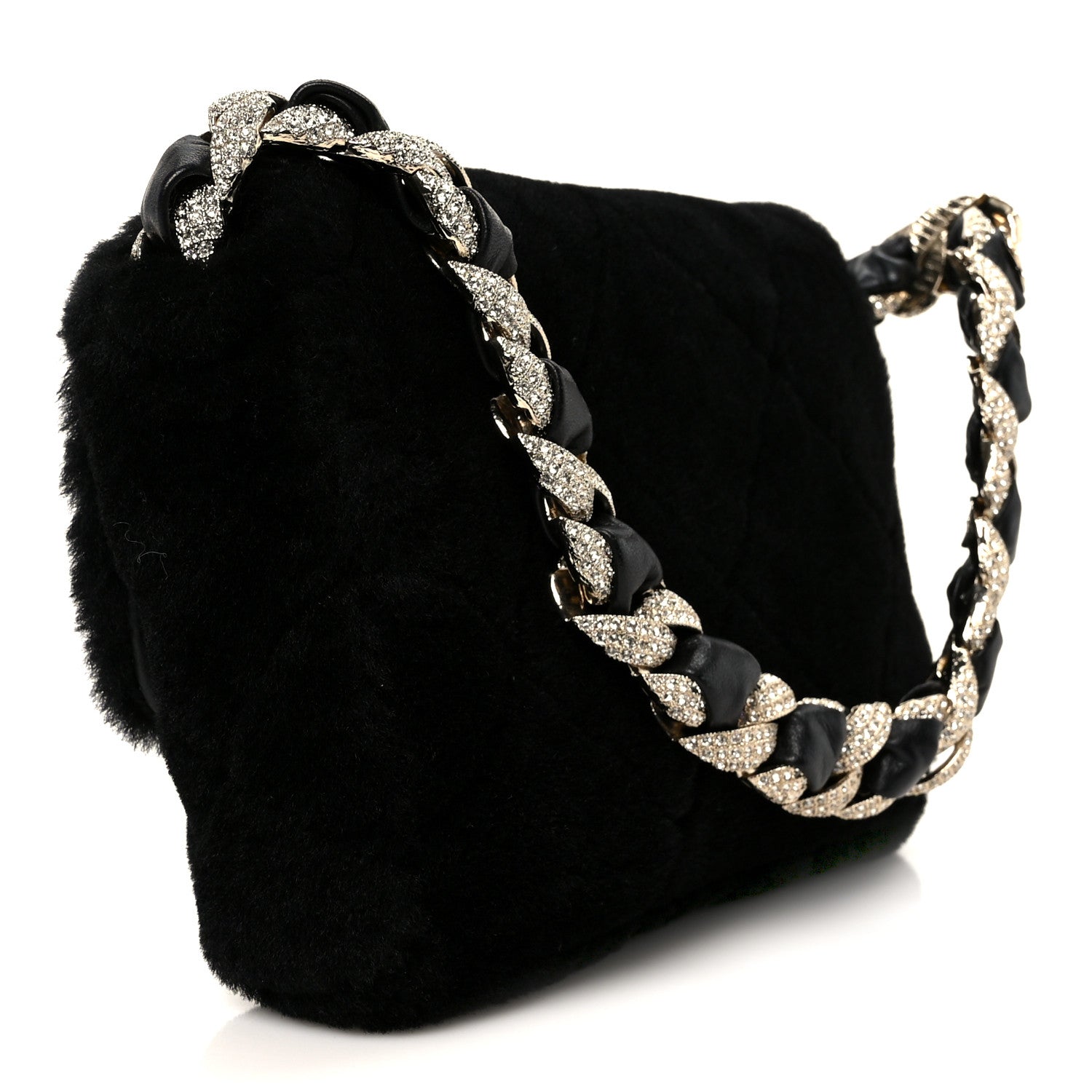 Chanel Shearling Lambskin Crystal Strass Flap Black 1840355