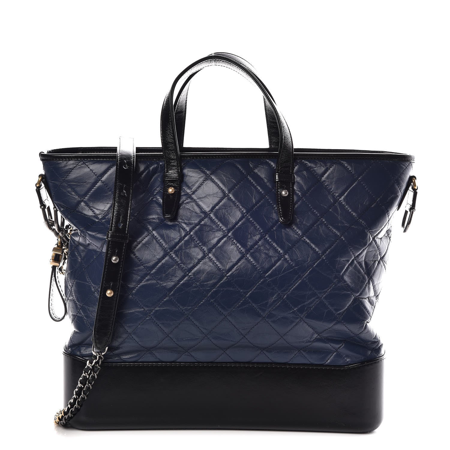 Chanel Aged Calfskin Quilted Large Gabrielle Shopping Tote Navy Black 1 of 11