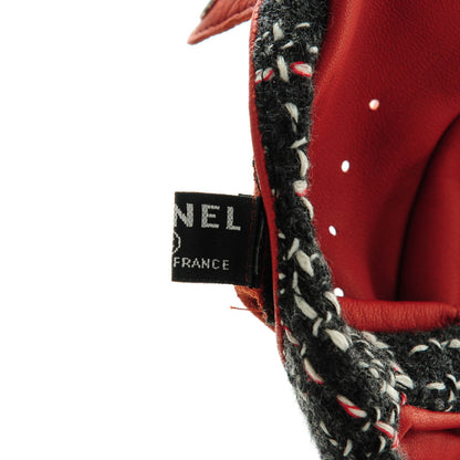 Chanel Lambskin Fantasy Tweed Fingerless Gloves 8 Red Black 6 of 7