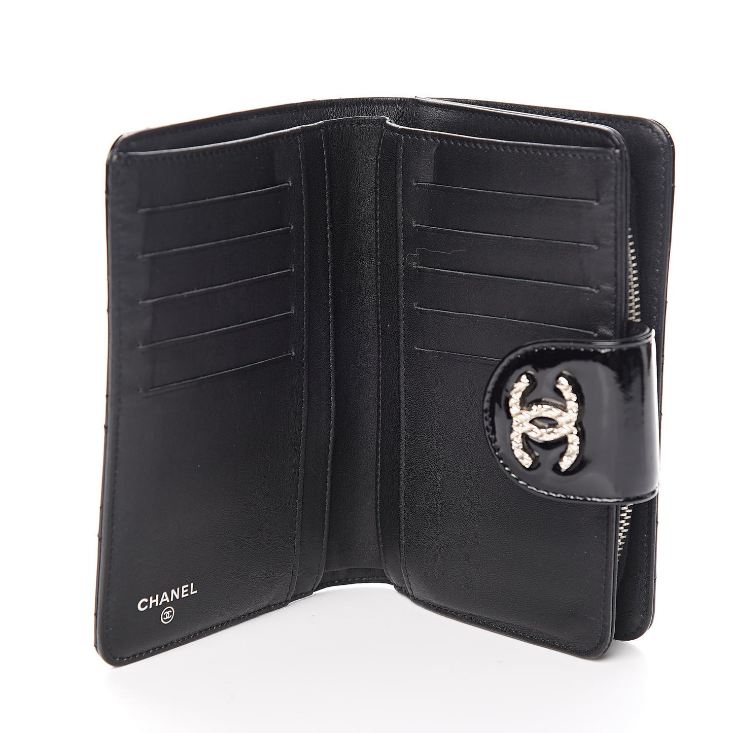 Patent Quilted Brilliant Zipped Pocket Wallet Black