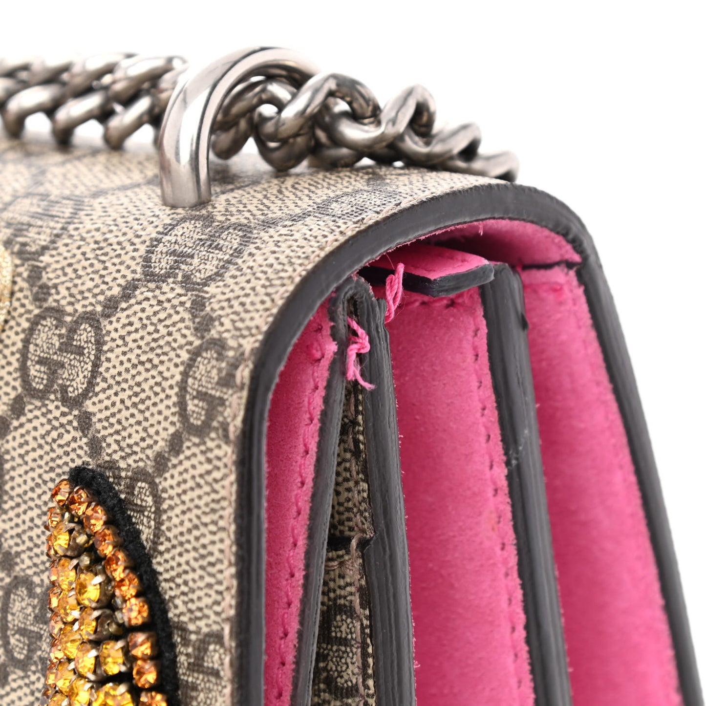 GG Supreme Monogram Suede Pierced Heart Embroidered Medium Dionysus Shoulder Bag Beige Ebony Pink Tropical Flower