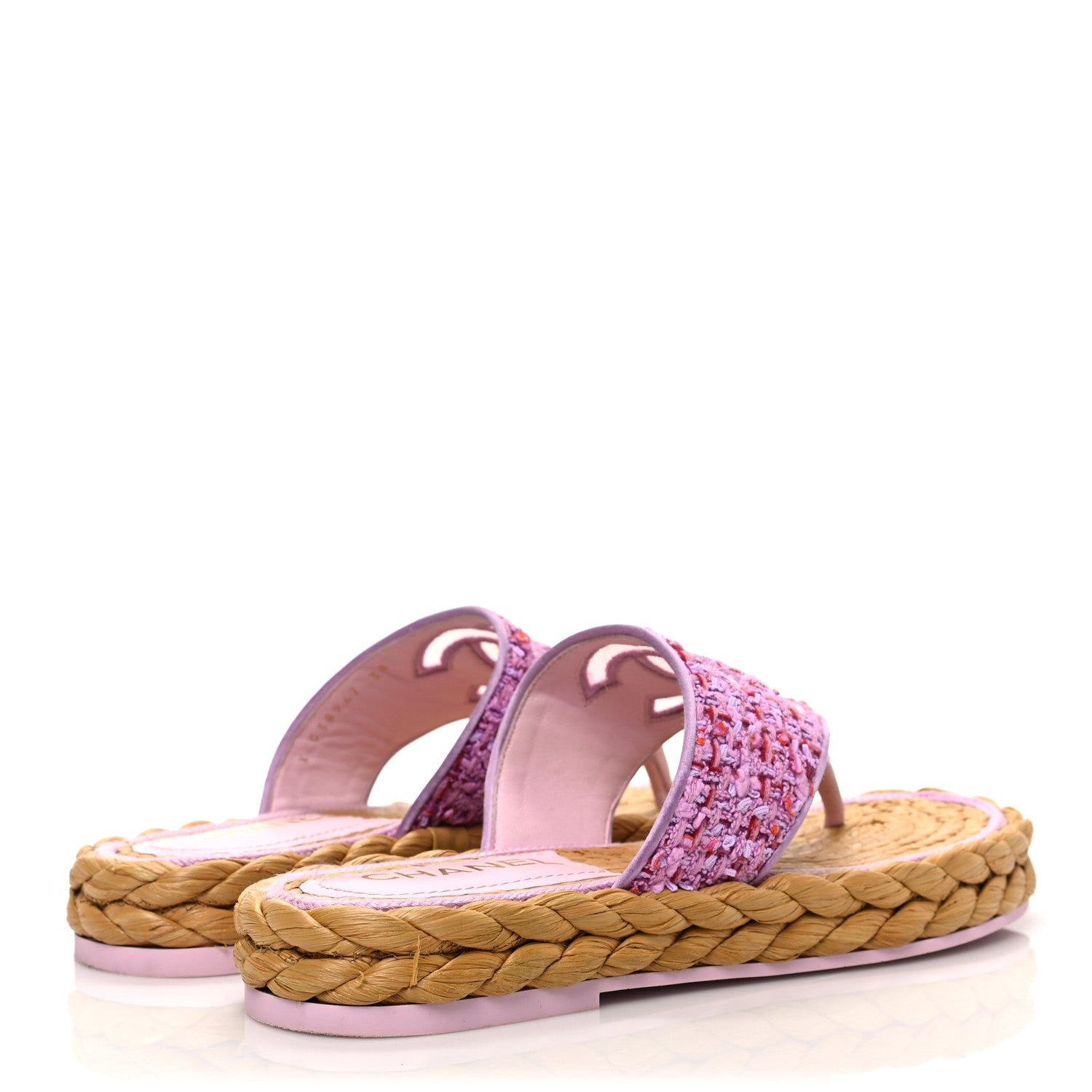 Chanel Tweed CC Thong Sandals 38 Light Purple Pink Red 4 of 9