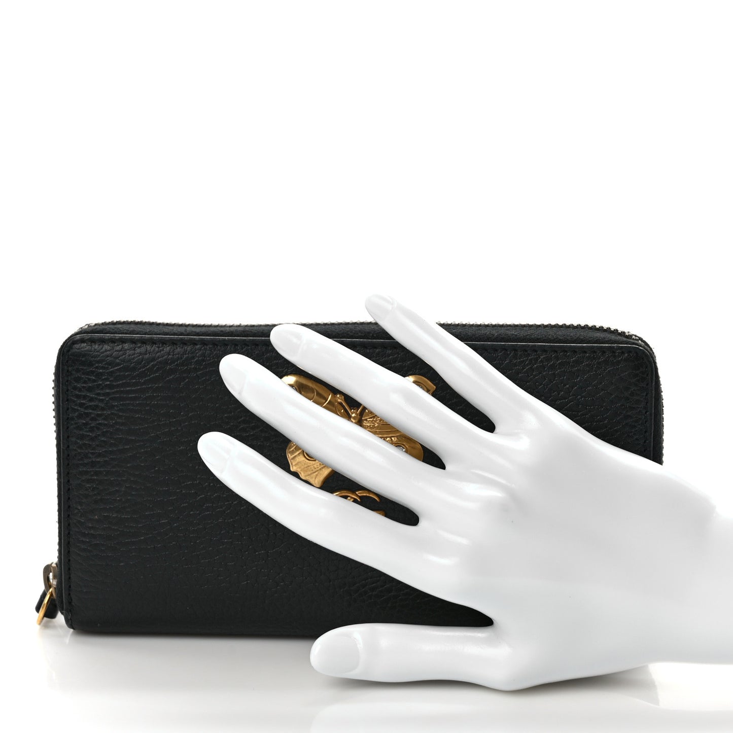 Calfskin Butterfly Zip Around Wallet Black