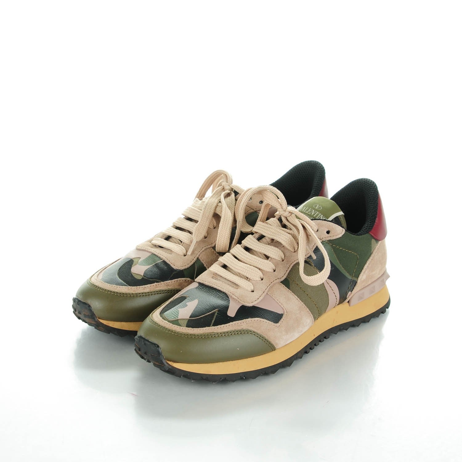 Valentino Garavani Fabric Suede Camouflage Womens Rockrunner Sneakers 37 Military Green 3 of 7