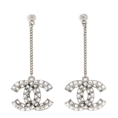 Chanel Baguette Crystal CC Drop Earrings Silver 1 of 4