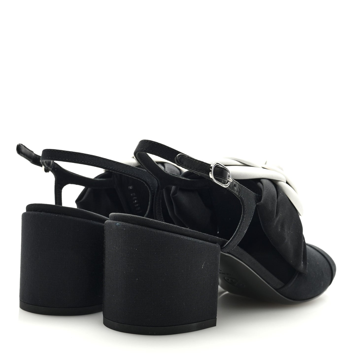 Shiny Fabric Grosgrain Cap Toe Camellia Bow Slingback Pumps 39 Black