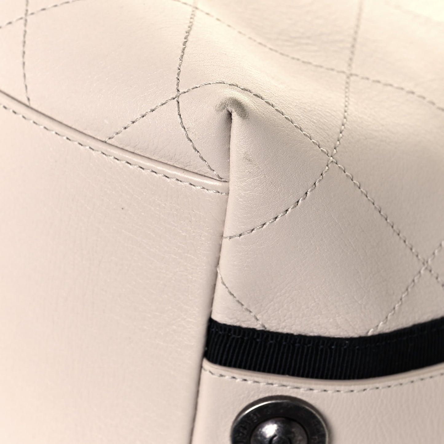 Calfskin Stitched Large Button Up Hobo Ivory Black