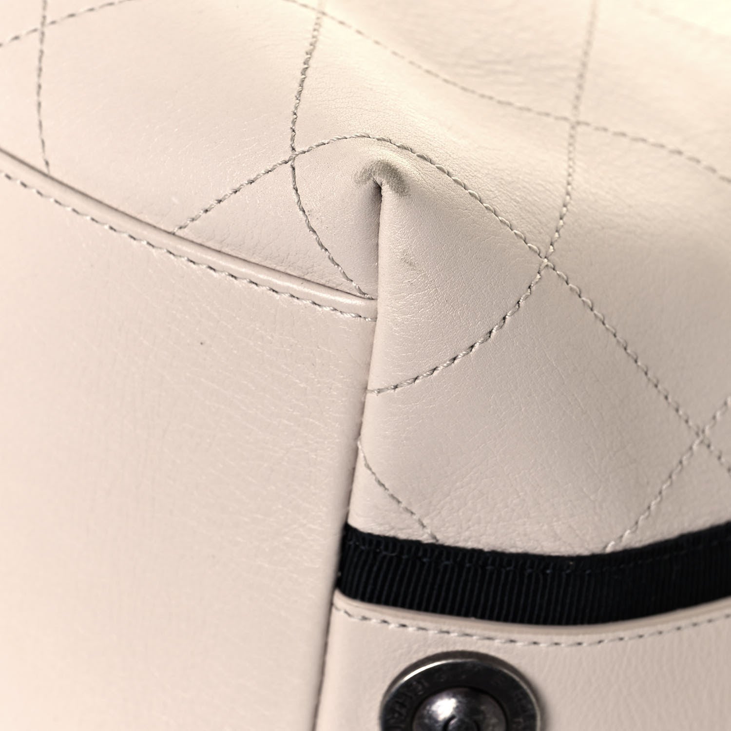 Chanel Calfskin Stitched Large Button Up Hobo Ivory Black 10 of 19