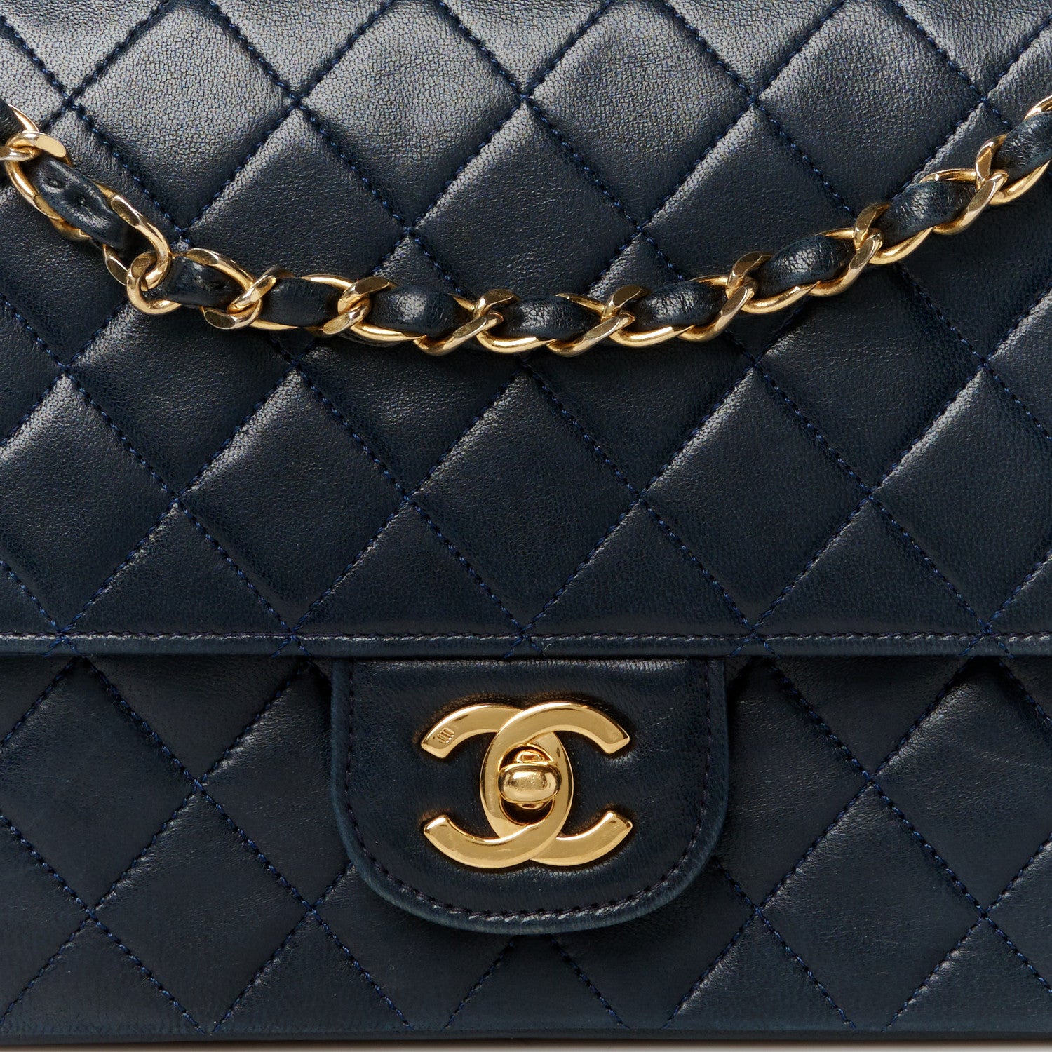 Chanel Lambskin Quilted Medium Double Flap Navy 10 of 14