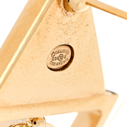 Chanel Metal Crystal CC Pointed Earrings Gold 4 of 5