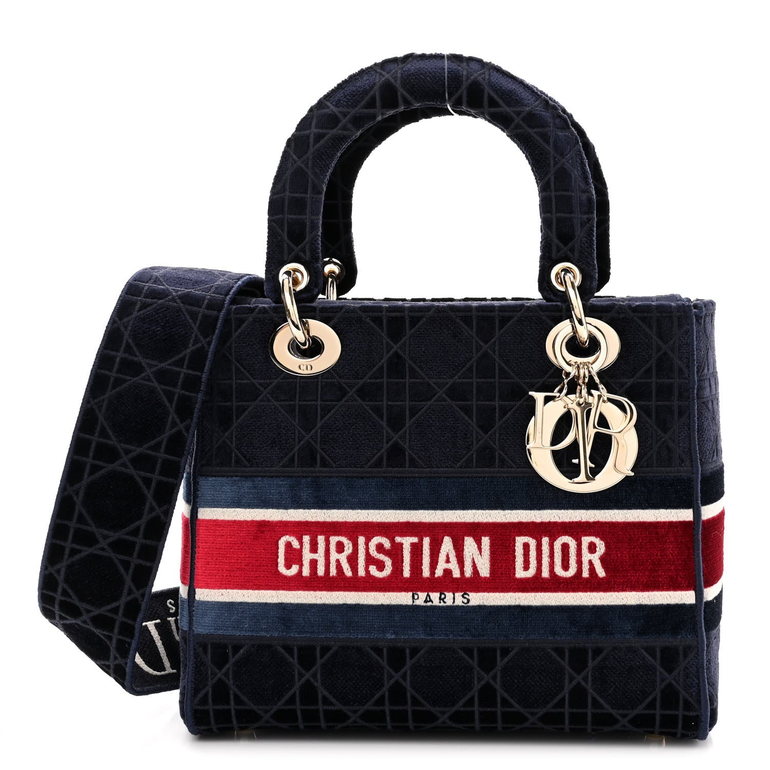 Christian Dior Velvet Cannage Medium Lady D-Lite Blue Red White 1 of 9