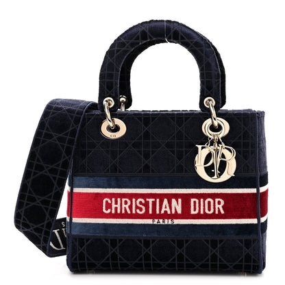 Christian Dior Velvet Cannage Medium Lady D-Lite Blue Red White 1 of 9