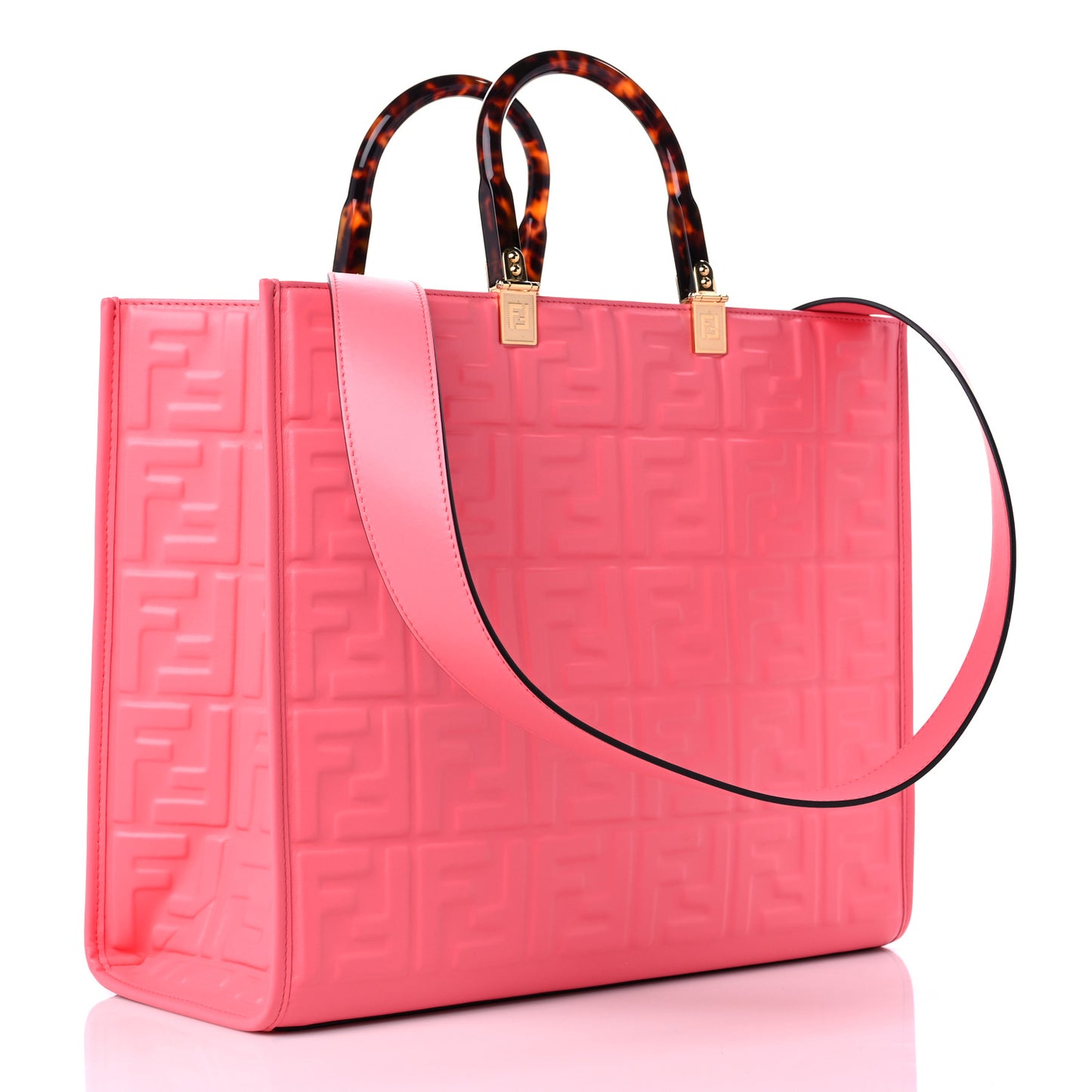 Vitello Plexiglass FF Embossed Medium Fendi Sunshine Shopper Tote Pink Dalia