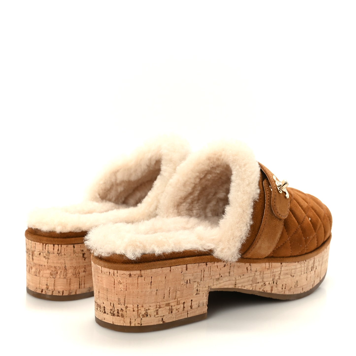 Suede Calfskin Shearling Turn Lock Clogs 39 Brown