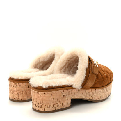 Chanel Suede Calfskin Shearling Turn Lock Clogs 39 Brown 4 of 7