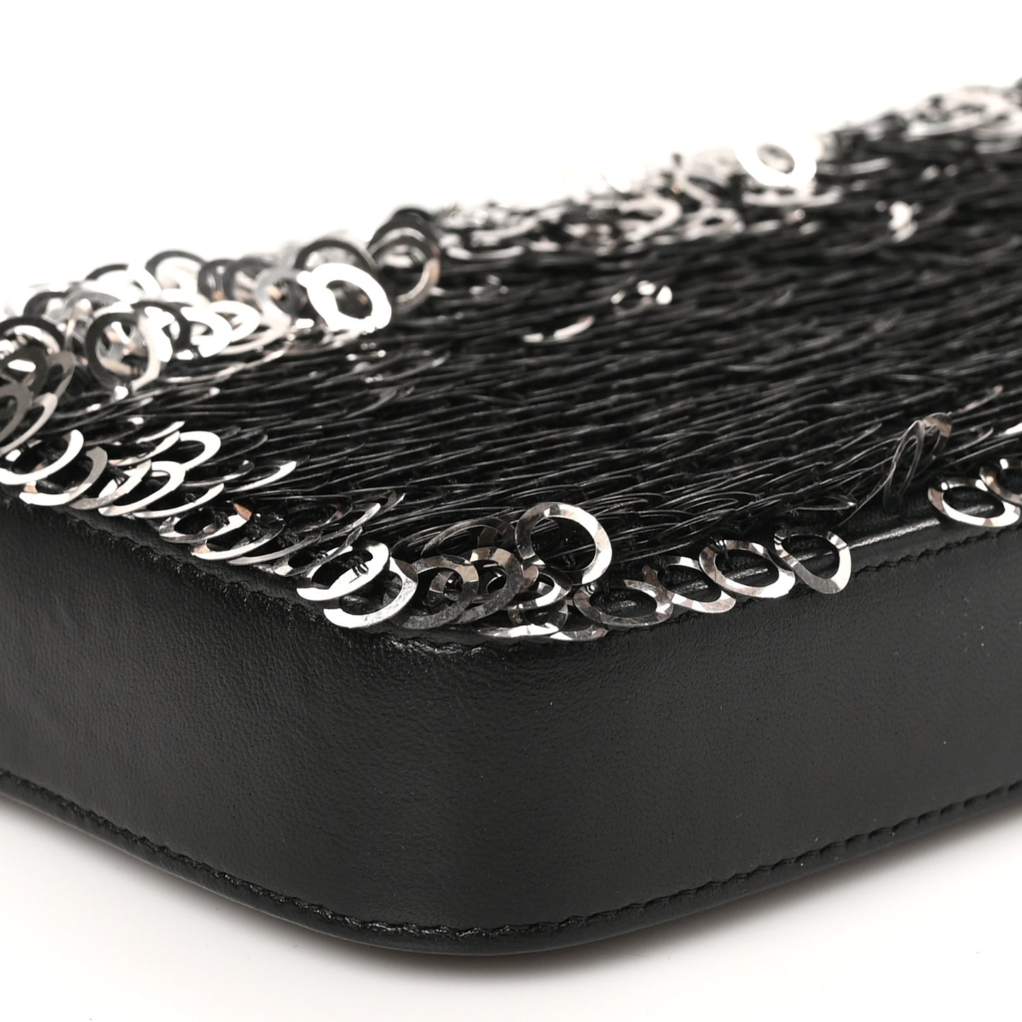 Sequin Lambskin Summer Night Clutch With Chain  Black Silver