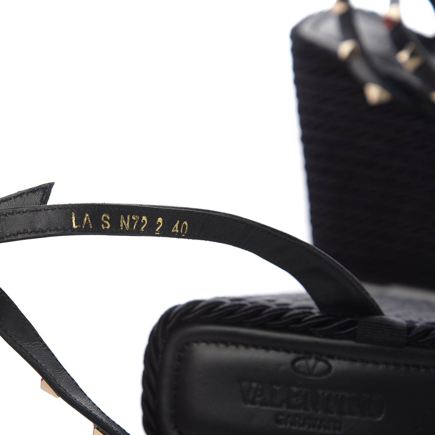 Calfskin Rockstud Ankle Strap Torchon Espadrille 25/95mm Wedge Sandals 40 Black