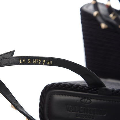 Valentino Garavani Calfskin Rockstud Ankle Strap Torchon Espadrille 25/95mm Wedge Sandals 40 Black 7 of 9