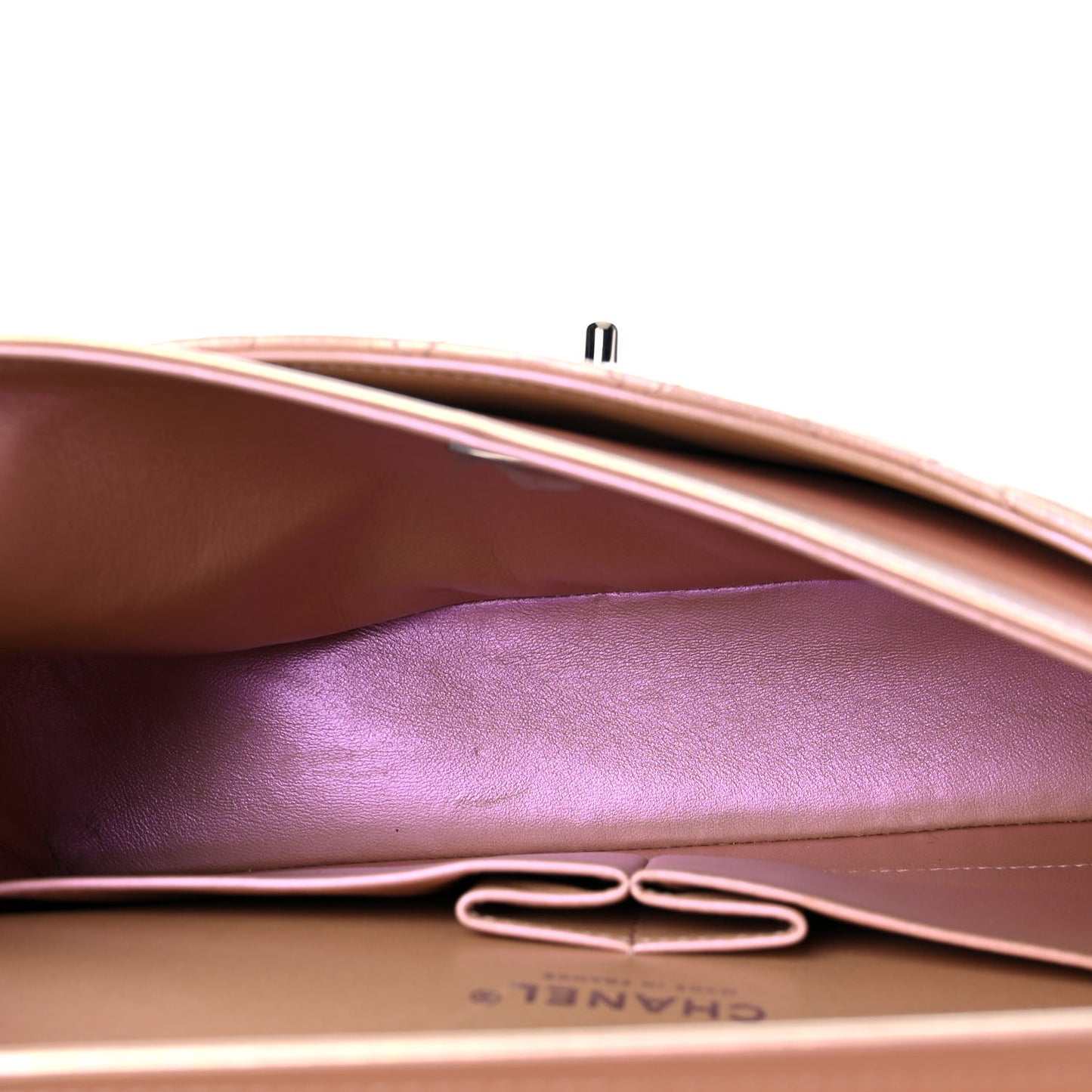 Iridescent Calfskin Quilted Medium Double Flap Pink