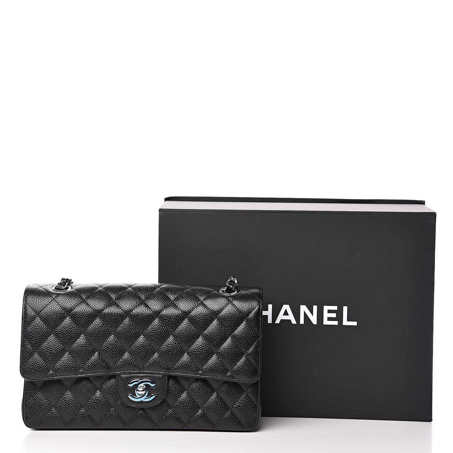 Caviar Quilted Medium Double Flap Black