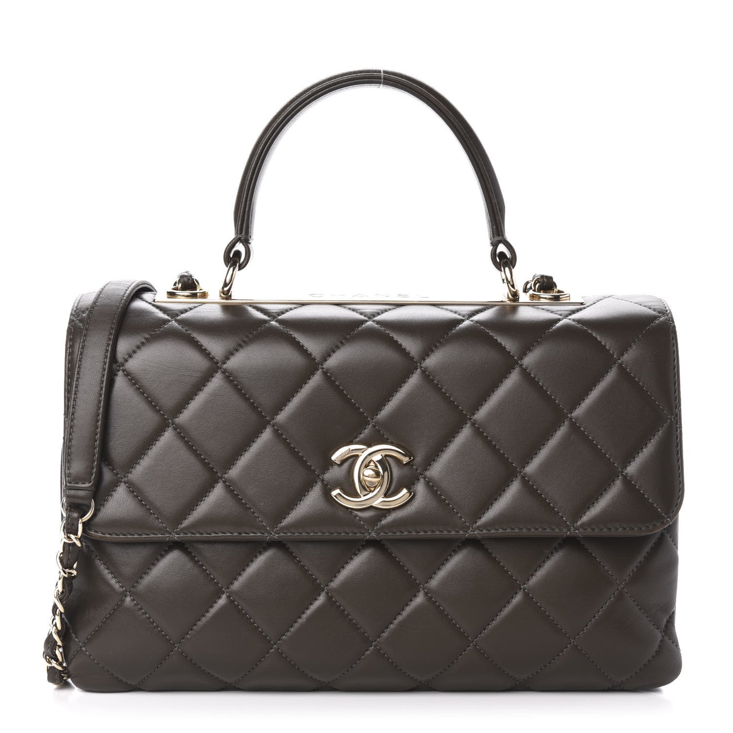 Lambskin Quilted Medium Trendy CC Flap Dual Handle Bag Dark Khaki