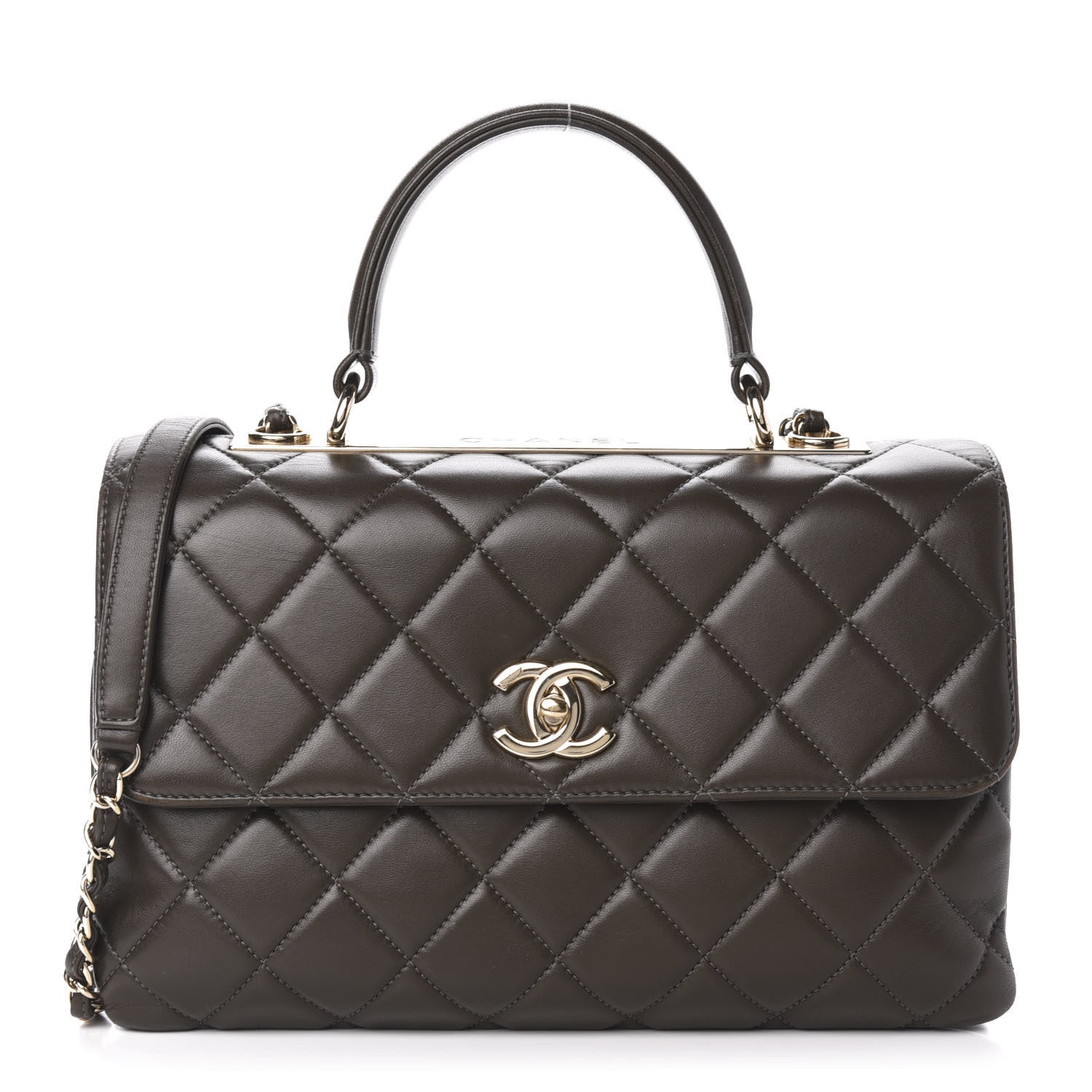 Chanel Lambskin Quilted Medium Trendy CC Flap Dual Handle Bag Dark Khaki 1 of 12