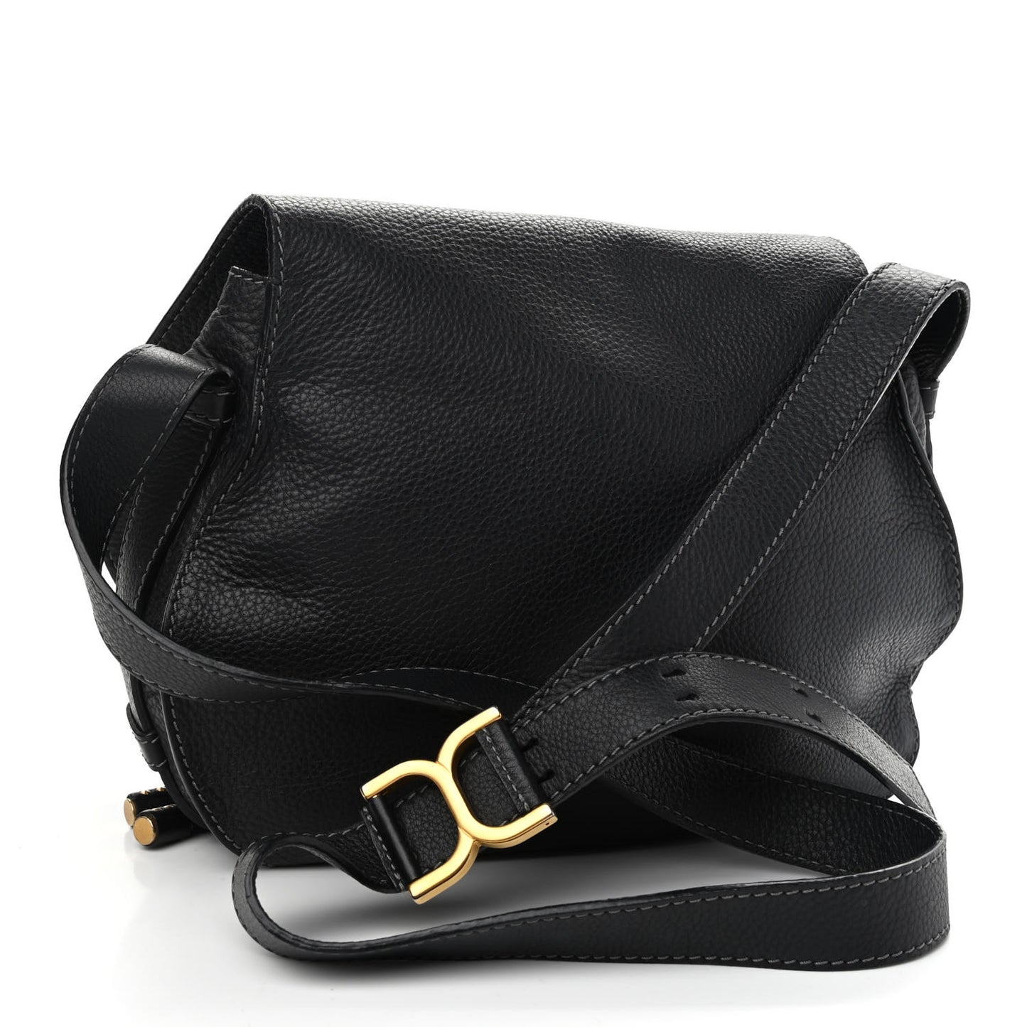 Calfskin Medium Marcie Round Crossbody Bag Black