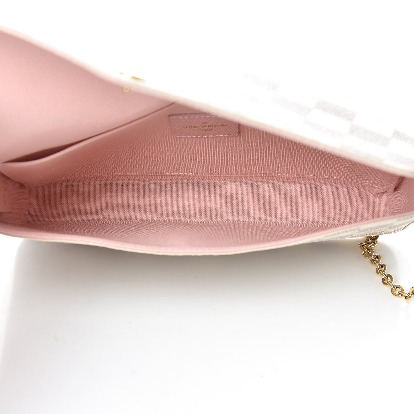 Damier Azur Pochette Felicie Chain Wallet Rose Ballerine